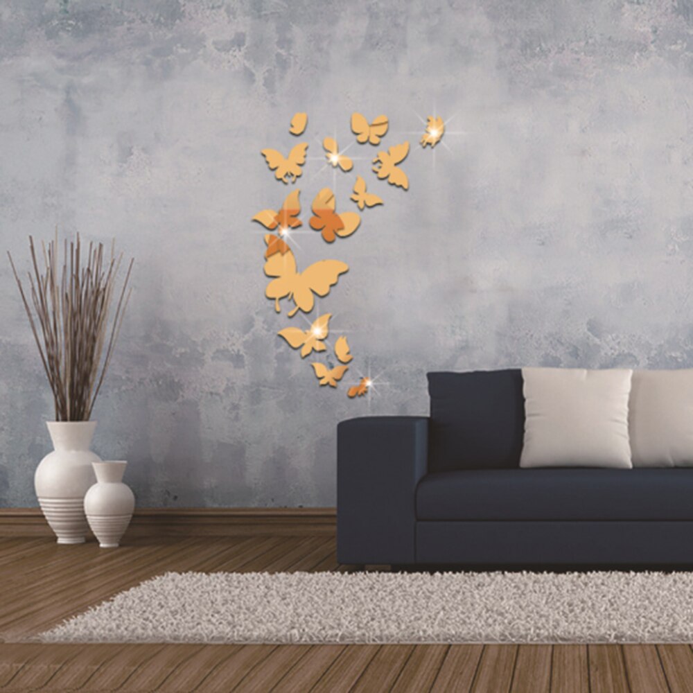 1/2Set 3D Mirror Butterfly Wall Sticker Acrylic Wall Art Home Decal Butterflies Combination Wall Decor Decoration Stickers