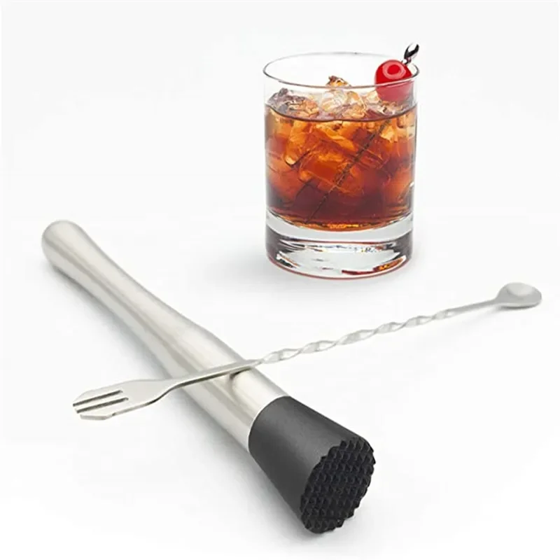 8-Zoll-Cocktail-Stößel und Rührlöffel, Cocktail-Stößel aus Edelstahl für Zuhause, Bar, Barkeeper, Werkzeug, Barzubehör-Set