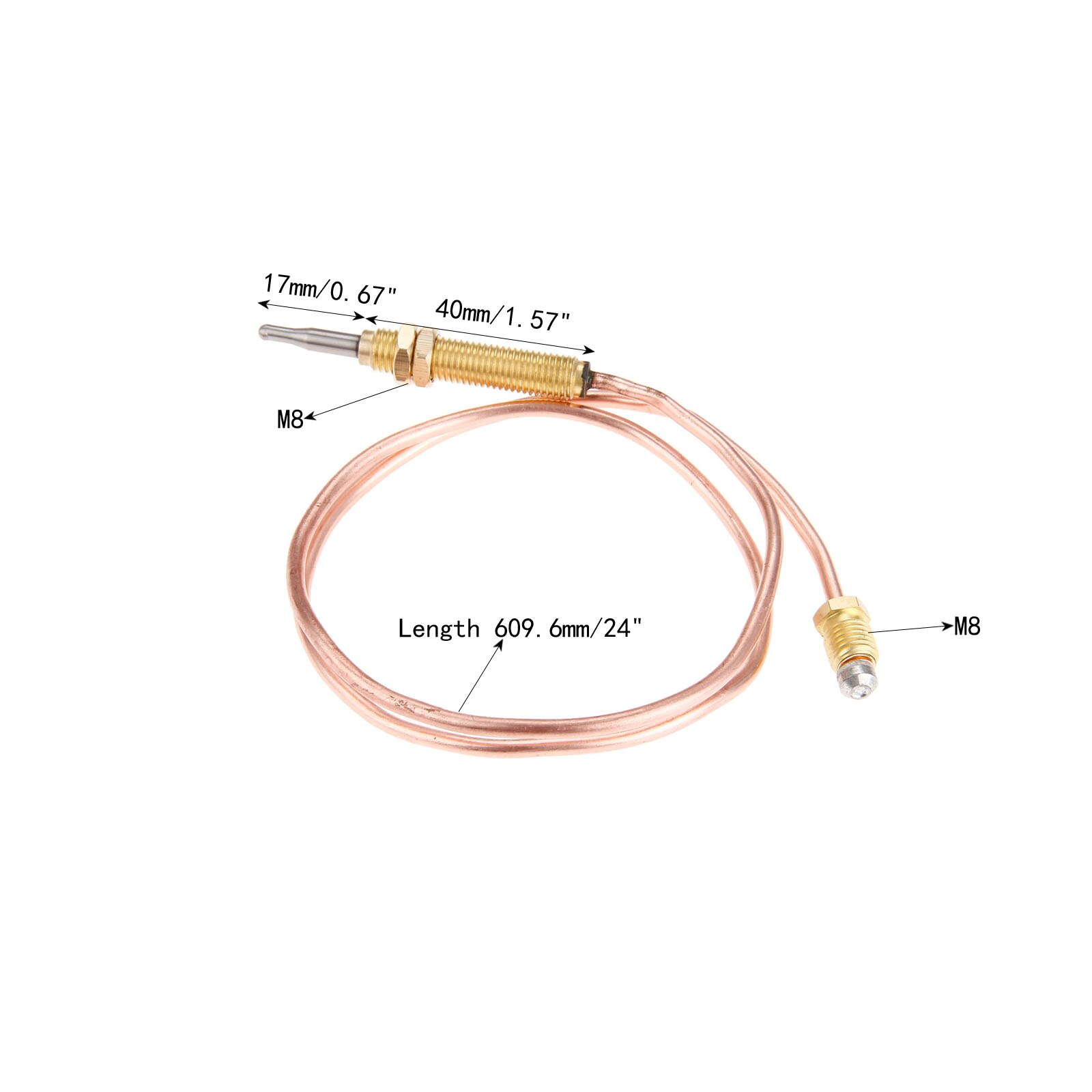 Kit de termopar de Gas Universal, 600mm, rosca de cabeza M8 * 1 con/2 tuercas, apto para chimenea de Gas, fogón, parrilla, calentador de Gas al aire libre, 1Kit