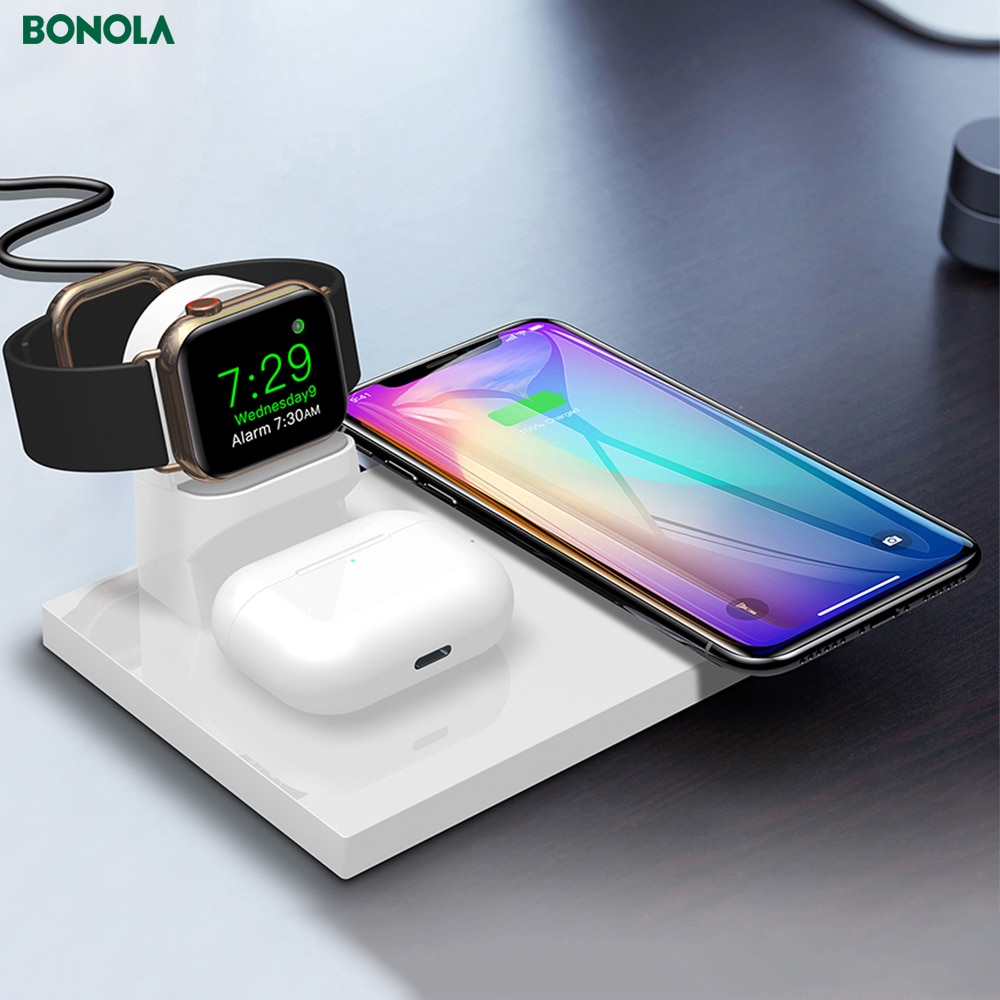 Bonola Modulaire 3 In 1 Draadloze Oplader Station Voor Iphone 11/Xr/Xs/8Plus Airpods Usb draadloze Oplader Pad Voor Apple Horloge 5/4/3