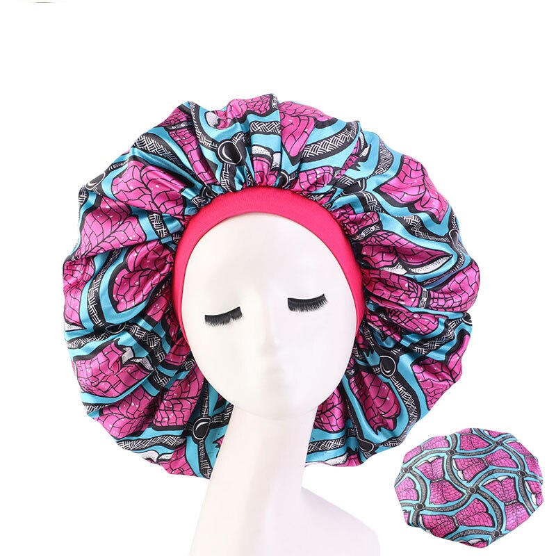 Iso satiini unihattu yöhattu afrikkalaiset naiset print hiukset konepelti intialainen turbaani leveä nauha yömyssy päähuivi pipot suihkumyssyt: 06 ruusunpunaista