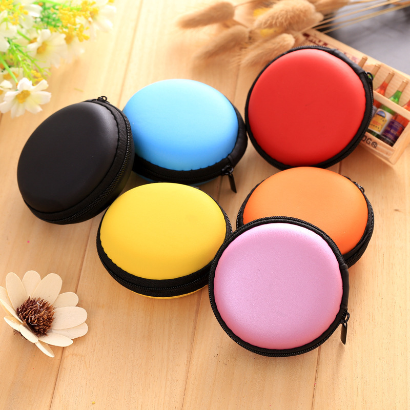 Ronde Draagbare Oordopjes Doos Mini Rits Hard Headphone Case PU Leer Oortelefoon Case Opbergtas Beschermende USB Kabel Organizer