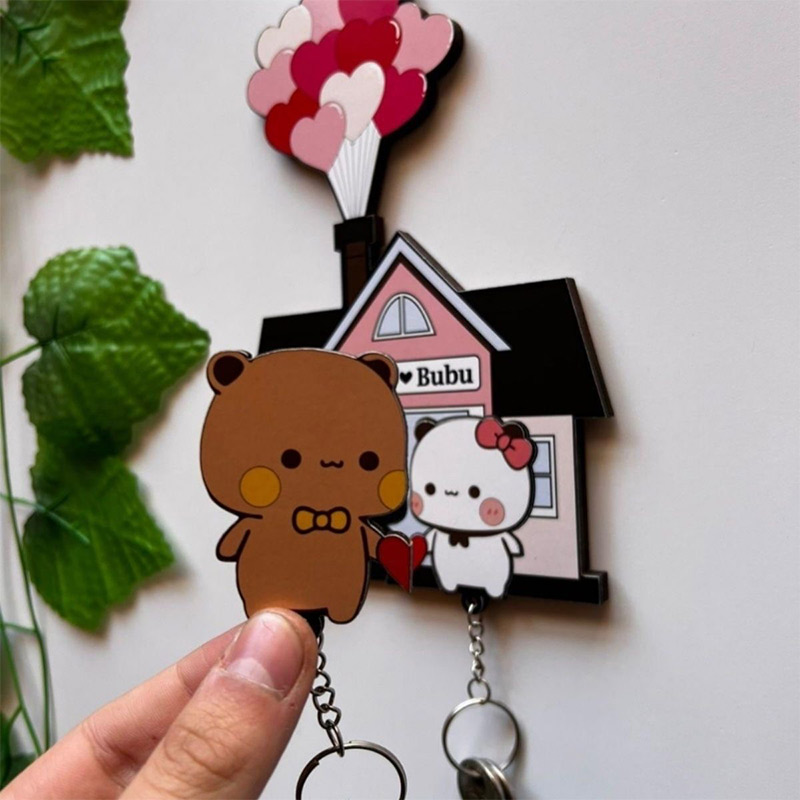 Creatieve Muur Sleutelhouder Leuke Cartoon Acryl Sleutelhanger Hanger Sleutel Haken Organizer Rack Home Decor Koelkast Stickers