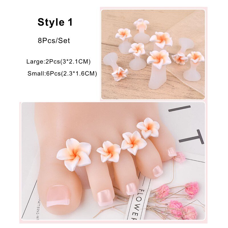 8 teile/satz Silikon Zehe Separator Gänseblümchen Blume Sonnenblumen Waterdrop DIY Füße Kappe Nagel Kunst für Salon Verwenden: Licht Grau