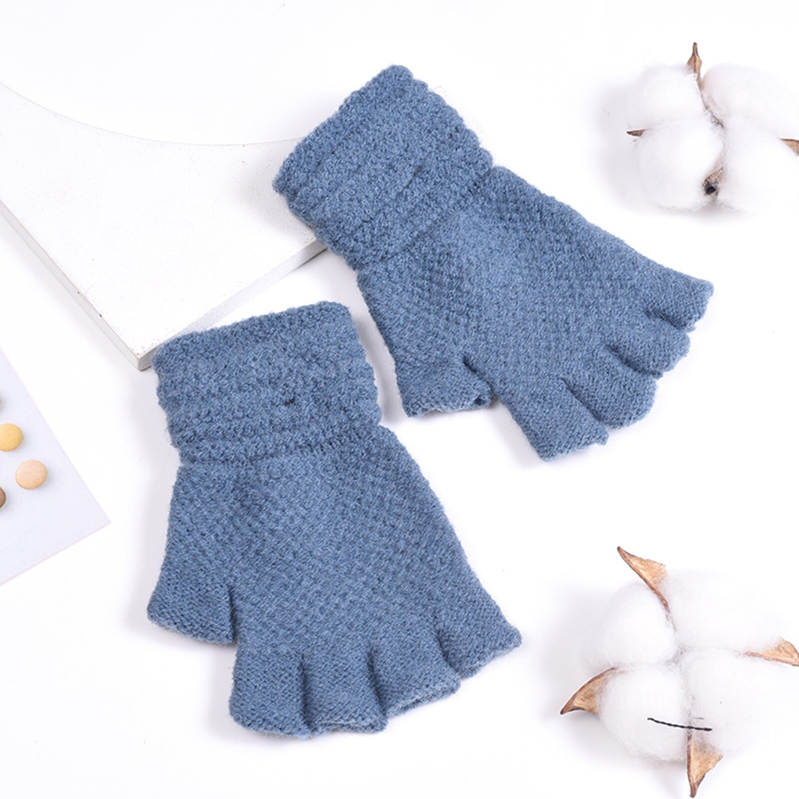Toddler Baby Girls Boys Winter Warm Solid Knitted Flip Fingerless Mittens Gloves baby kids children winter warm Mittens Gloves: BU