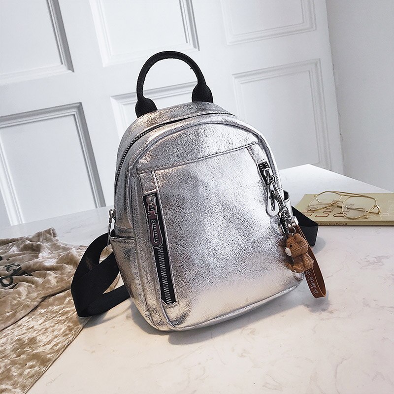 Dames pu leren rugzak mini rugzak schattige rugzak rugzak voor tienermeisjes kleine schooltassen vrouwelijke mochila  xa545h: Zilver groot