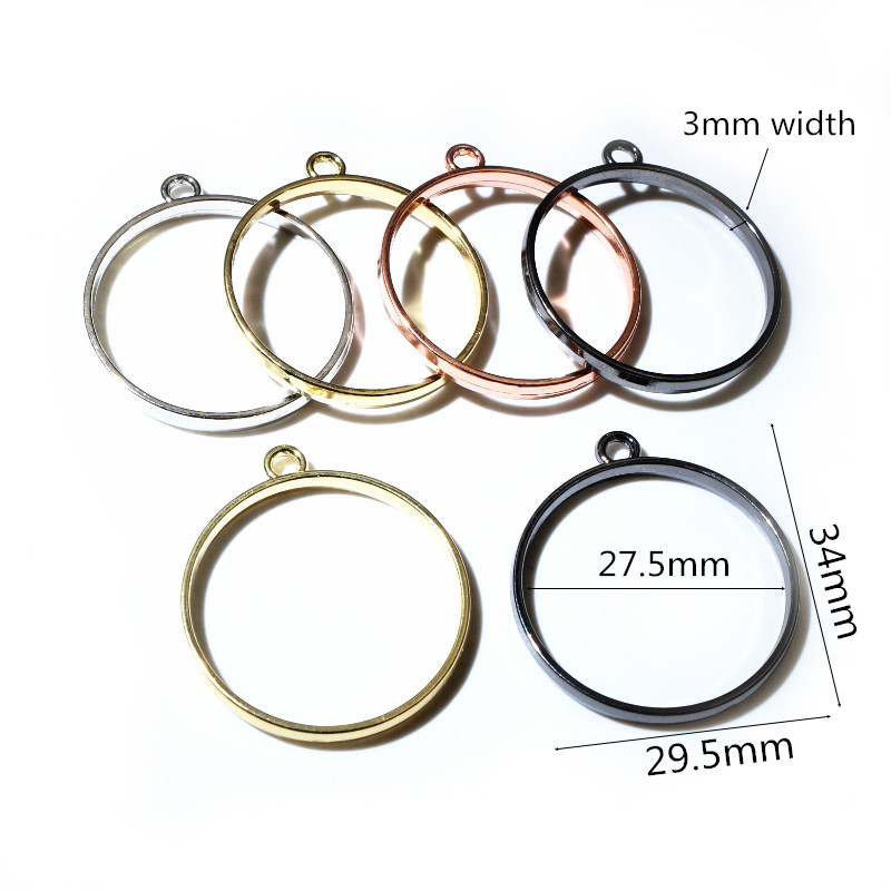 10 unidades, bandeja colgante de resina epoxi con marco metálico de aleación de Zinc hueco redondo de 34x29,5mm para accesorios de fabricación de joyas DIY