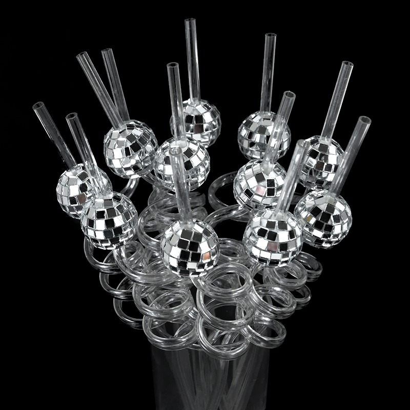 Pajitas de bola de discoteca con espejo de 6 piezas, decoración para de cumpleaños, boda, despedida de soltera, suministro para cóctel