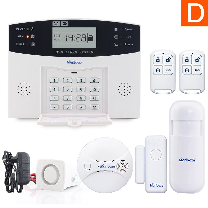 Remote Control Voice Prompt Wireless door sensor Home Security GSM Alarm systems LCD Display Wired Siren Kit SIM SMS Alarm: D