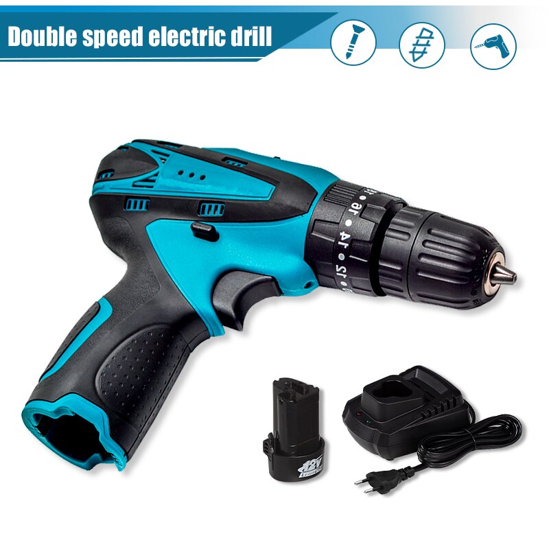 12V 10mm Electric Cordless Impact Drill Rechargable Electric Screwdriver Power Drill Li-Ion Battery For Makita 12V Battery: EU 1battery 1charge