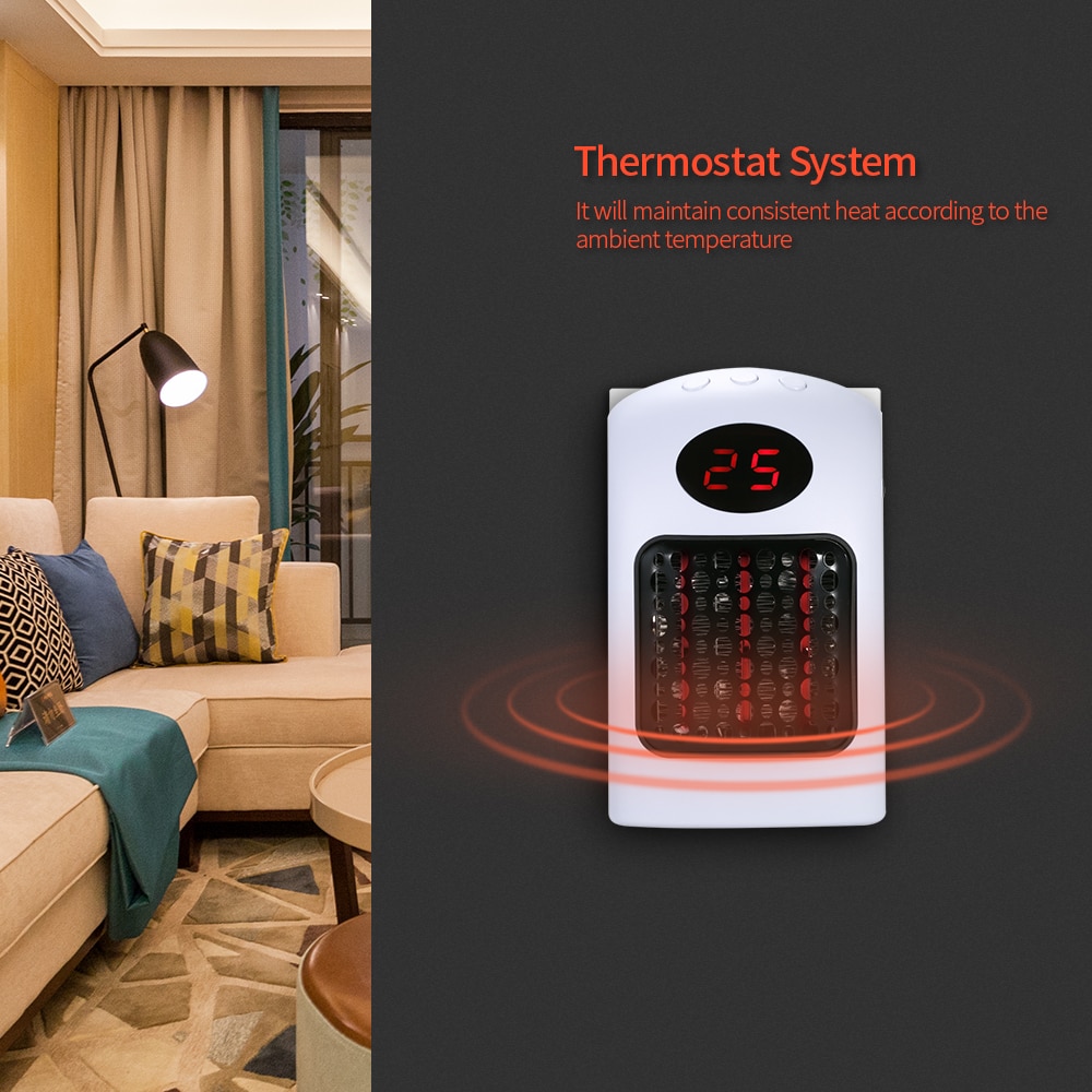 Mini Muur-Outlet Space Heater 900 w Keramische Verwarming Verwarming met Thermostaat Instelbare Snelheden Timer voor Kantoor Slaapkamer