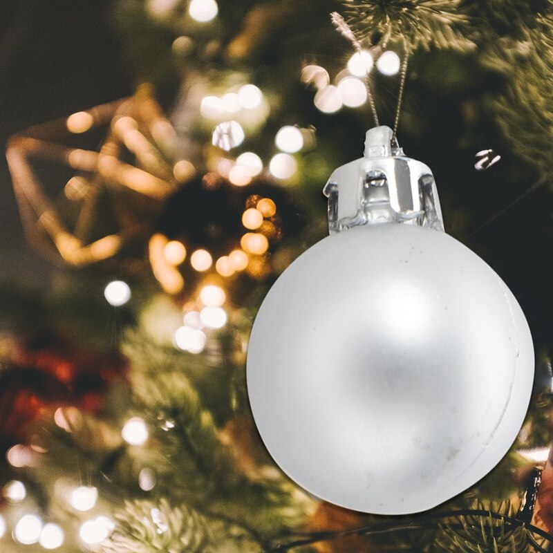 49Pcs Kerstboom Decor Bal Snuisterij Opknoping Xmas Party Ornamenten Decoratie Kerstboom Hangers Voor Thuis Zilver Wit