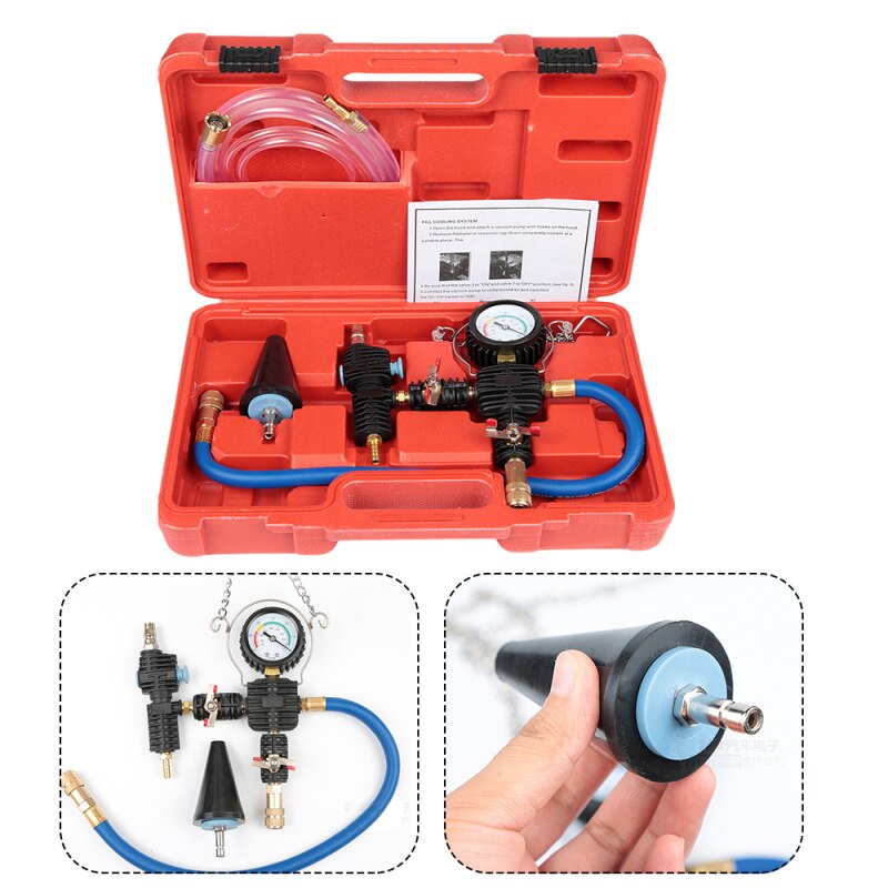 Sistema de refrigeración, Kit de herramientas de recarga de refrigerante, tanque de agua para coche Universal, juego de relleno neumático anticongelante con carcasa adaptadora, manguera