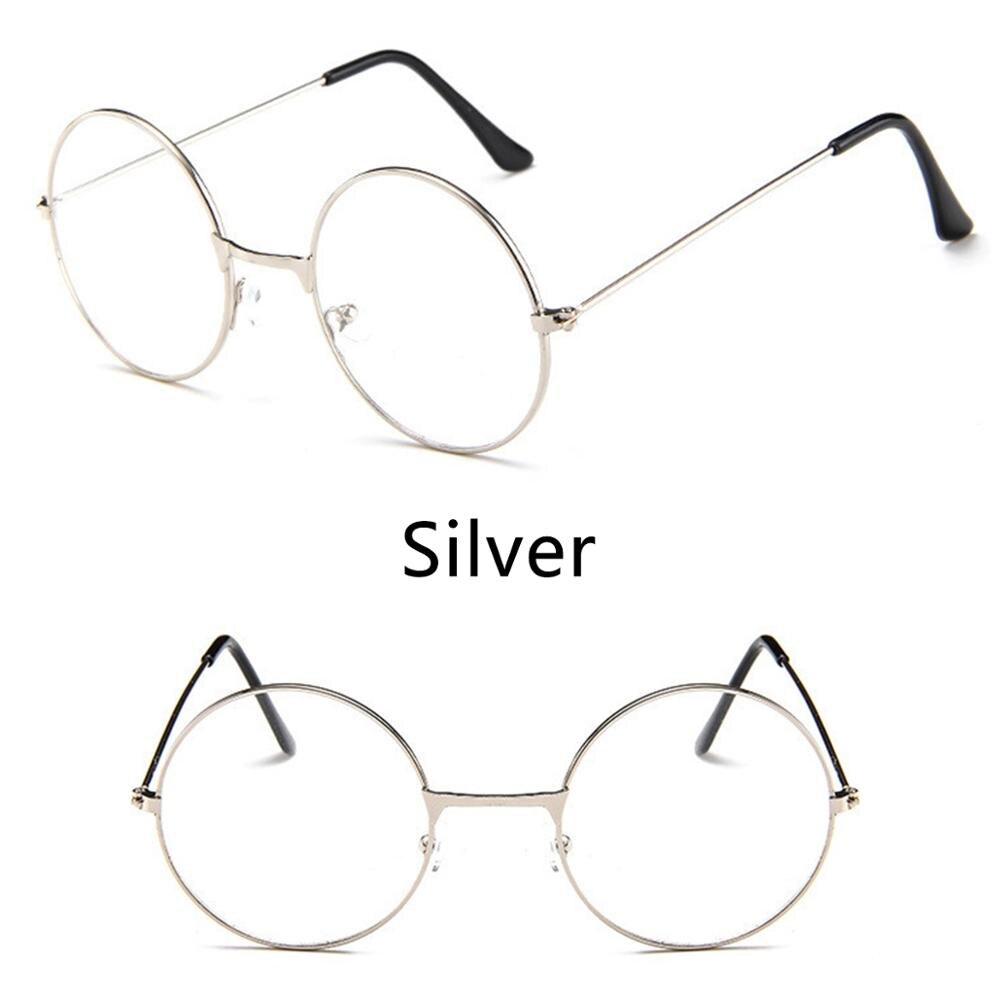 Evrfelan kvinnor män vintage runda glasögonbågar genomskinlig metall glasögonbåge svart silver guld glasögon stor båge: Silver-