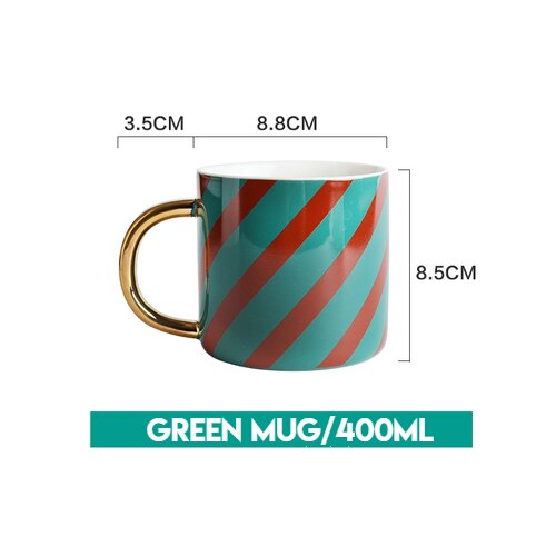 Tasse à café cuillère fourchette couteau | Vaisselle en céramique nordique, bol de vaisselle plaqué or ensembles de plats et d'assiettes, décorations de noël pour la maison: Green Mug 400ML