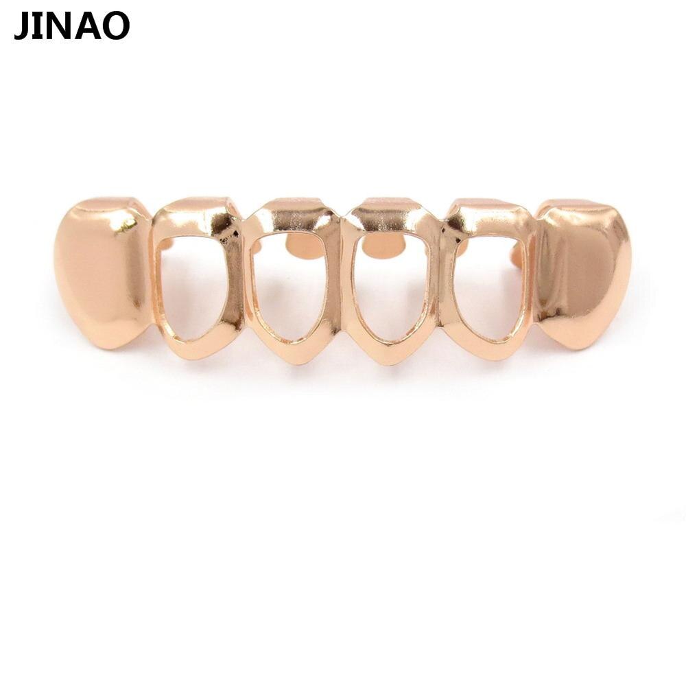 JINAO Hip Hop Gold Grillz Body Sieraden Vampire Hollow Grill Tanden Top & Bottom Grills Dental Mond Punk Tanden Caps cosplay Party: Rose Bottom