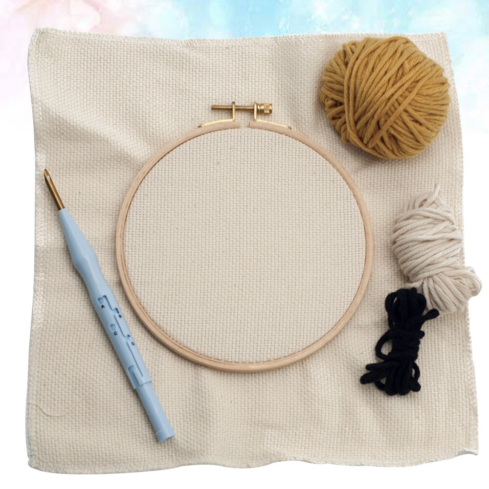 Woolen Yarn Punch Needle Beginner Kit Lion Embroidery Materials Set DIY Crafts (Hoop)