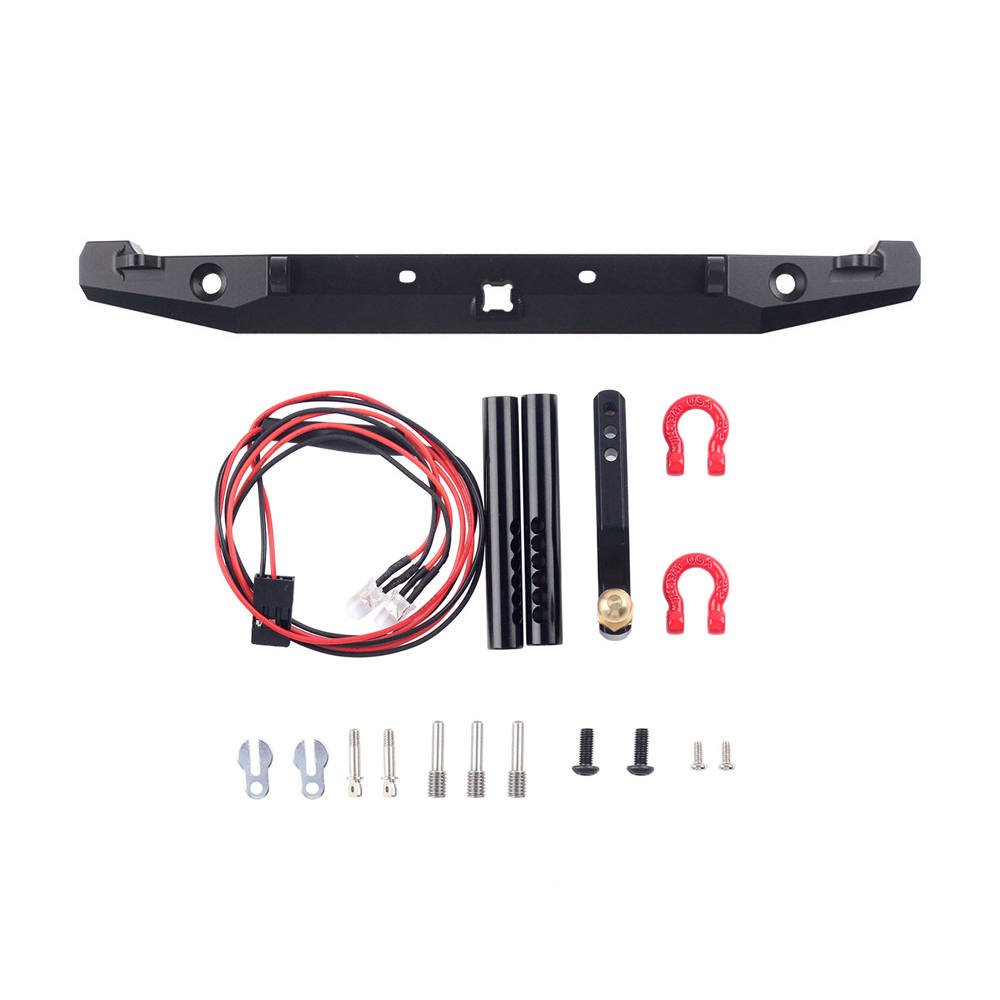 INJORA Metalowy przedni tylny zderzak z oświetleniem LED do gąsienic 1/10 RC Axial SCX10 i SCX10 II 90046 90047 Części modernizacyjne