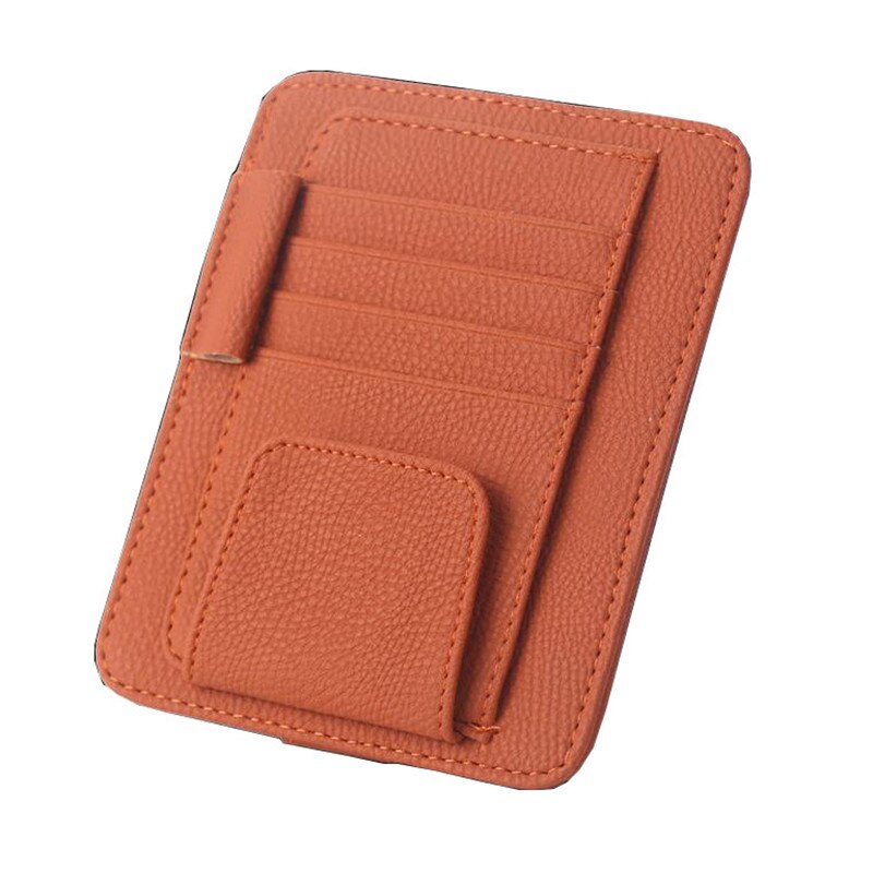 Auto stijl Auto Zonneklep Clip voor Zonnebril Card Pennenhouder Multifunctionele Opbergtas Lederen: Bruin