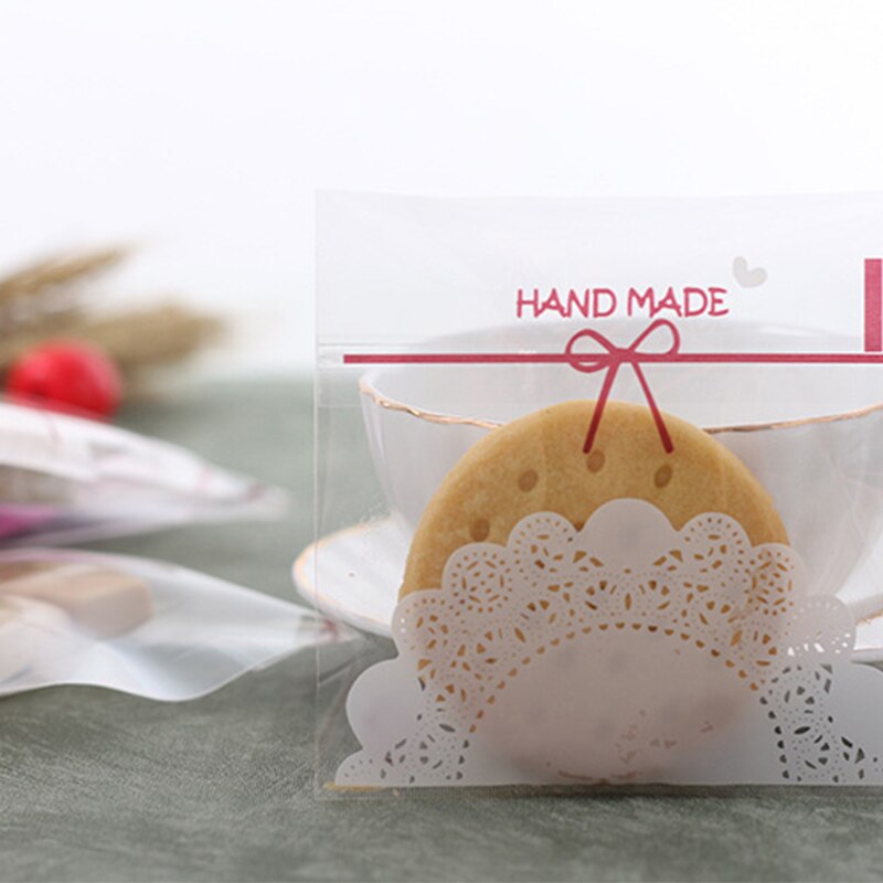 Dentelle blanche en plastique auto-adhésive de alimentaire, 100 pièces, fournitures pour fête de mariage, emballage pour bonbons cookies