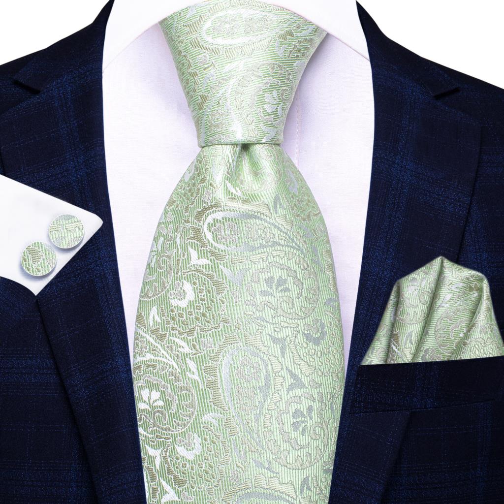 Corbatas de Cachemira verde salvia para hombre, conjunto de corbata para de boda, gemelos a mano, , , 2022: Default Title