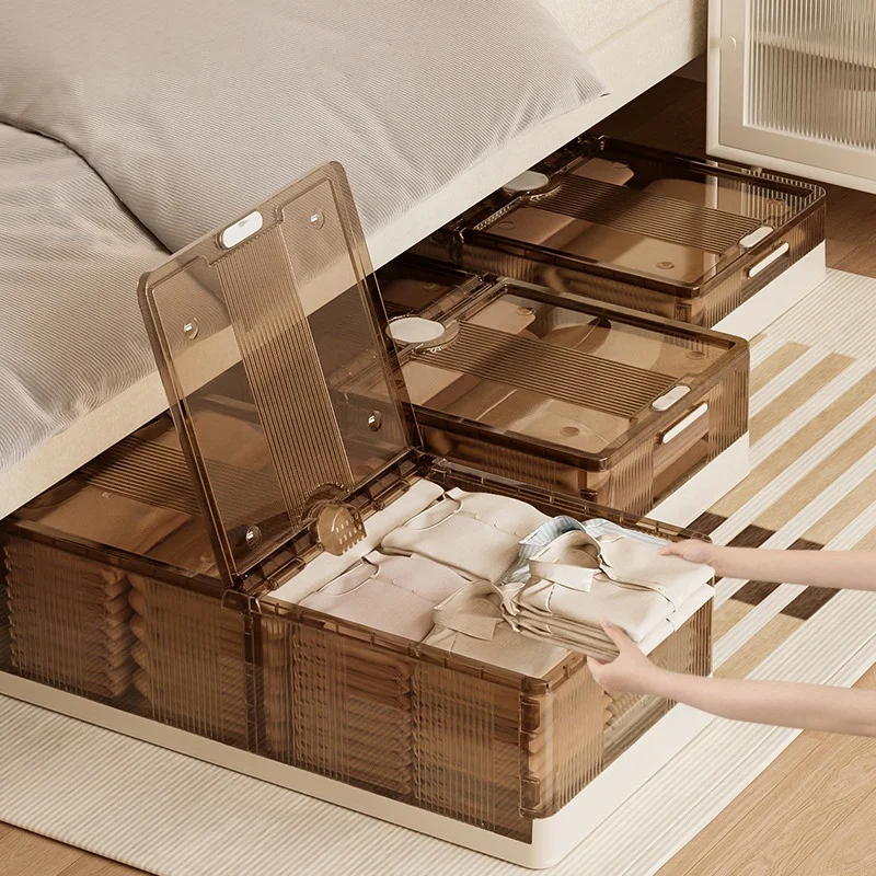 Opvouwbare Plastic Opbergdoos Met Wielen Onder Bed-Grote Capaciteit Slaapkamerkleding En Speelgoed Organizer