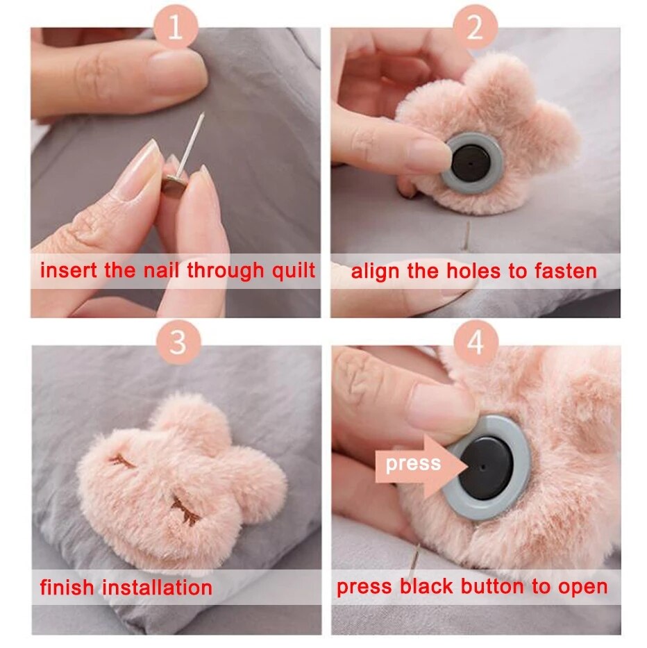 Drap de lit en peluche avec griffe de lapin, 4 pièces, housse de couette, bretelles, bretelles, couvre-matelas, antidérapant, attaches de couette