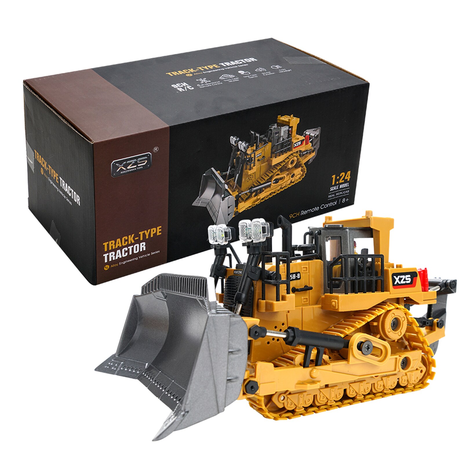 1:24 2.4G 9CH Rc Bulldozer Legering Tractor Bouw Techniek Voertuigen Verlichting Simulatie Geluid Functie Educatief Speelgoed: Alloy Busket