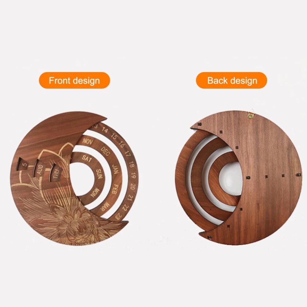 Wooden Round Perpetual Calendar Wooden Wall Calendar Wall Hanging Crafts Decorative Xmas Handicraft Decoration