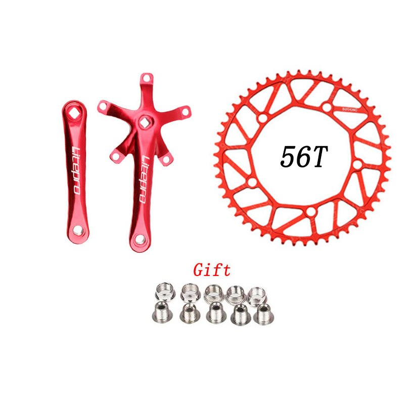 Litepro bicicleta plato único integrado platos y bielas con cadenas manivela 50T 52T 54T 56T 58T BCD 130mm plegable bicicleta piezas de bicicleta: 56T Red