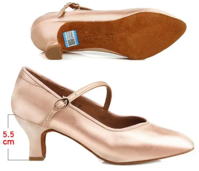 Tanz Frauen Standard Schuhe Satin High Heel Damen Ballroom Dance Schuhe Closed Toe Moderne Quickstep Foxtrot Walzer Tanz Schuhe: Beige / 2.5