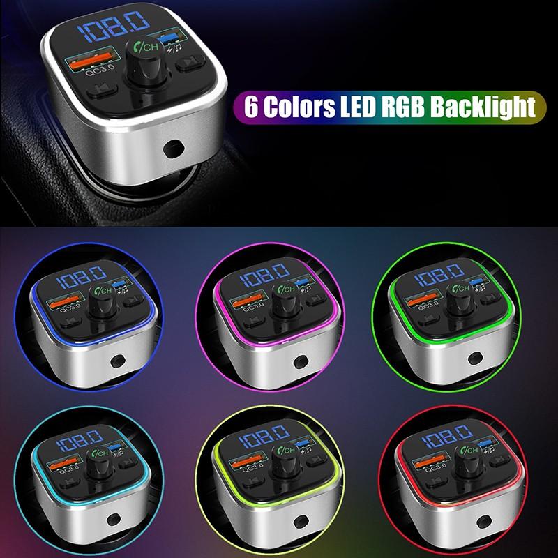 transmisor FM coche Bluetooth modulador FM con luz colorida reproductor MP3 sin pérdidas coche QC 3,0 adaptador de receptor de cargador rápido