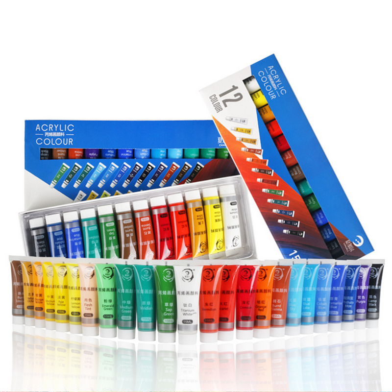 12/24 Kleuren 15Ml Acryl Verf Set Kleur Verf Voor Stof Kleding Nail Glas Tekening Schilderen Voor Kinderen Waterdichte Art levert