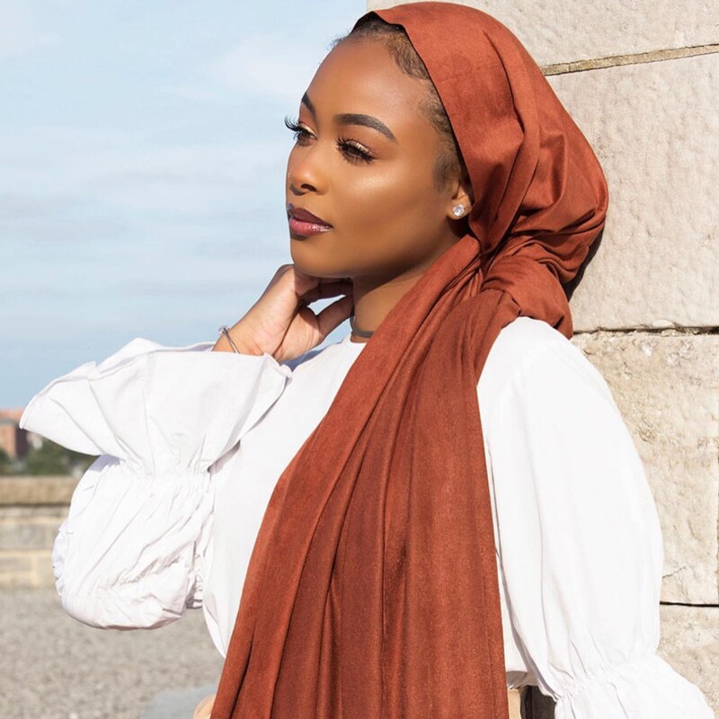 Suede Muslim Scarf Winter Warm Islamic Headscarf Velvet Wrap Head Scarves Plain Suede Hijab Women Turban Bonnet Foulard Femme