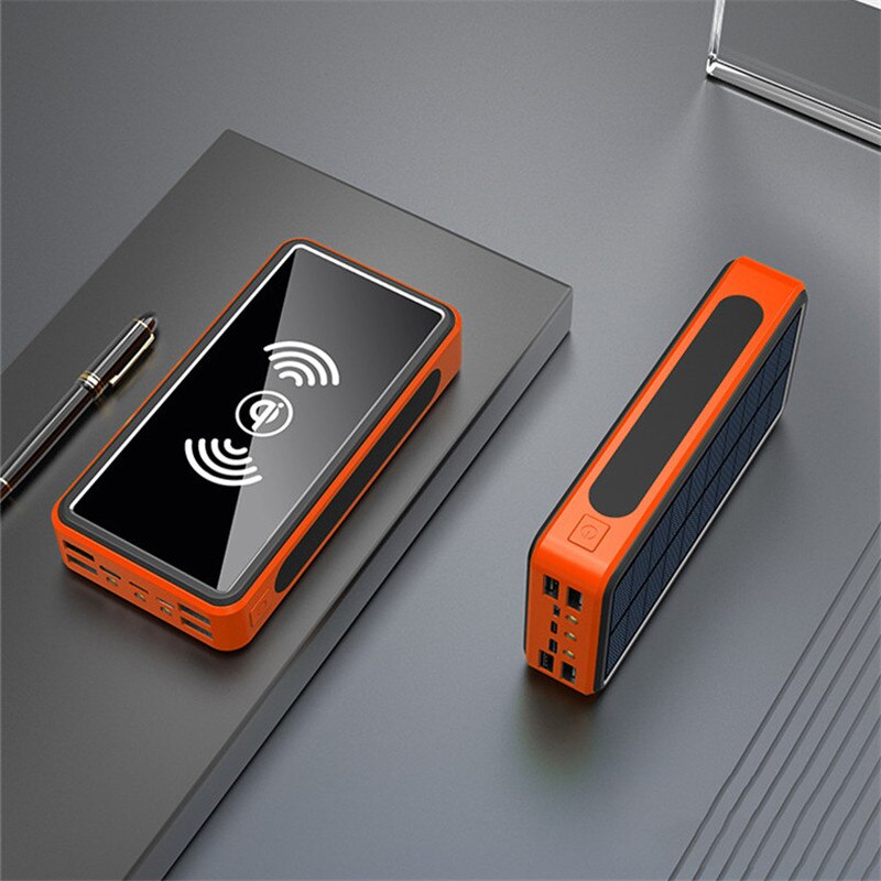 80000mAh Qi caricabatterie rapido Wireless Powerbank solare con luce a LED porta 4USB per telefono cellulare esterno ricarica rapida per Xiaomi Samsung: orange