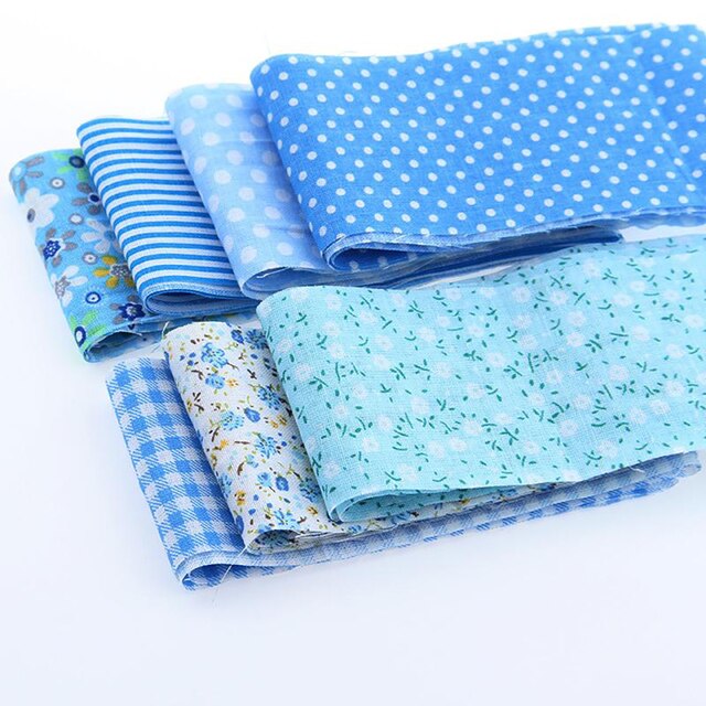 Telas de algodón fino de baja densidad, tela de retazos de tiras, Material de costura y acolchado para bricolaje, accesorios hechos a mano, 6x10 0cm/tobillo: Blue