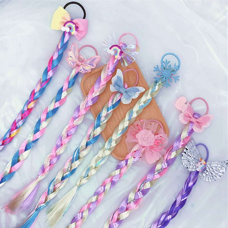 Kleurrijke Pruik Pigtail Elastische Haarband Voor Meisjes Sequin Glitter Eenhoorn Scrunchies Paardenstaart Haar Touwen Kids Hoofddeksels