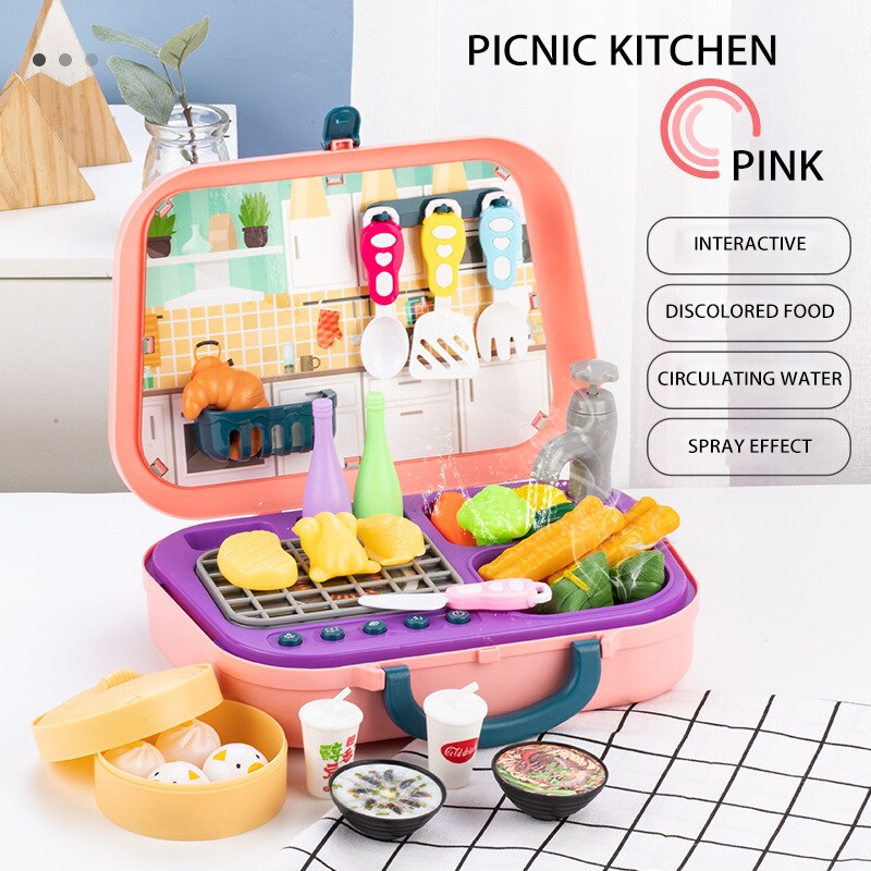 Kinderen Pretenderen Speelhuis Rollenspel Speelhuis Speelgoed Draagbare Plastic Koffer Gereedschap Baby Koken Keuken Educatief Speelgoed: pink