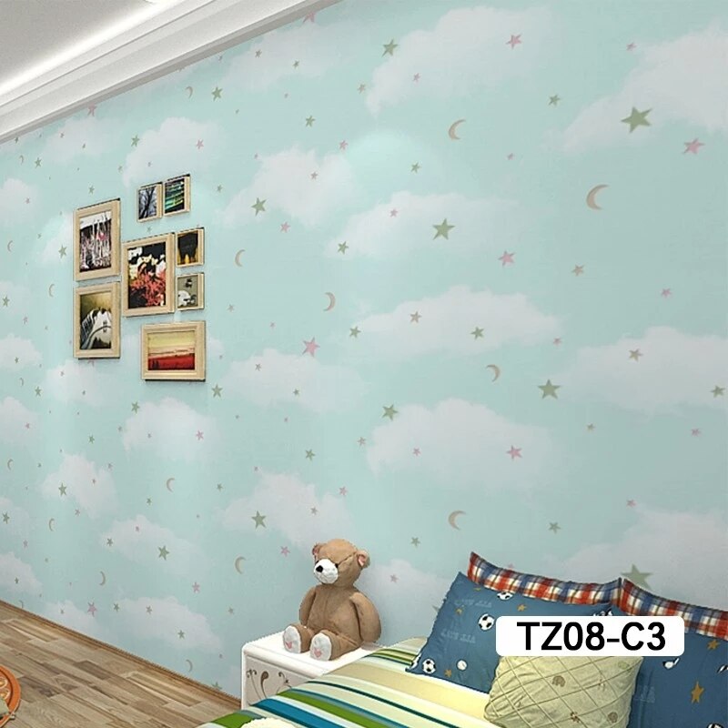 Lyserød børneværelse dreng pige stjerne måne prinsesse værelse soveværelse værelse sengeløs sømløs vægklud: Tz08-c3
