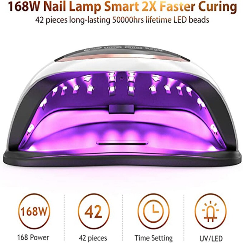 BLUEQUE-Lámpara para secado rápido de uñas, secador de Gel de uñas con pantalla LCD, 168W, 42 LED UV, V3