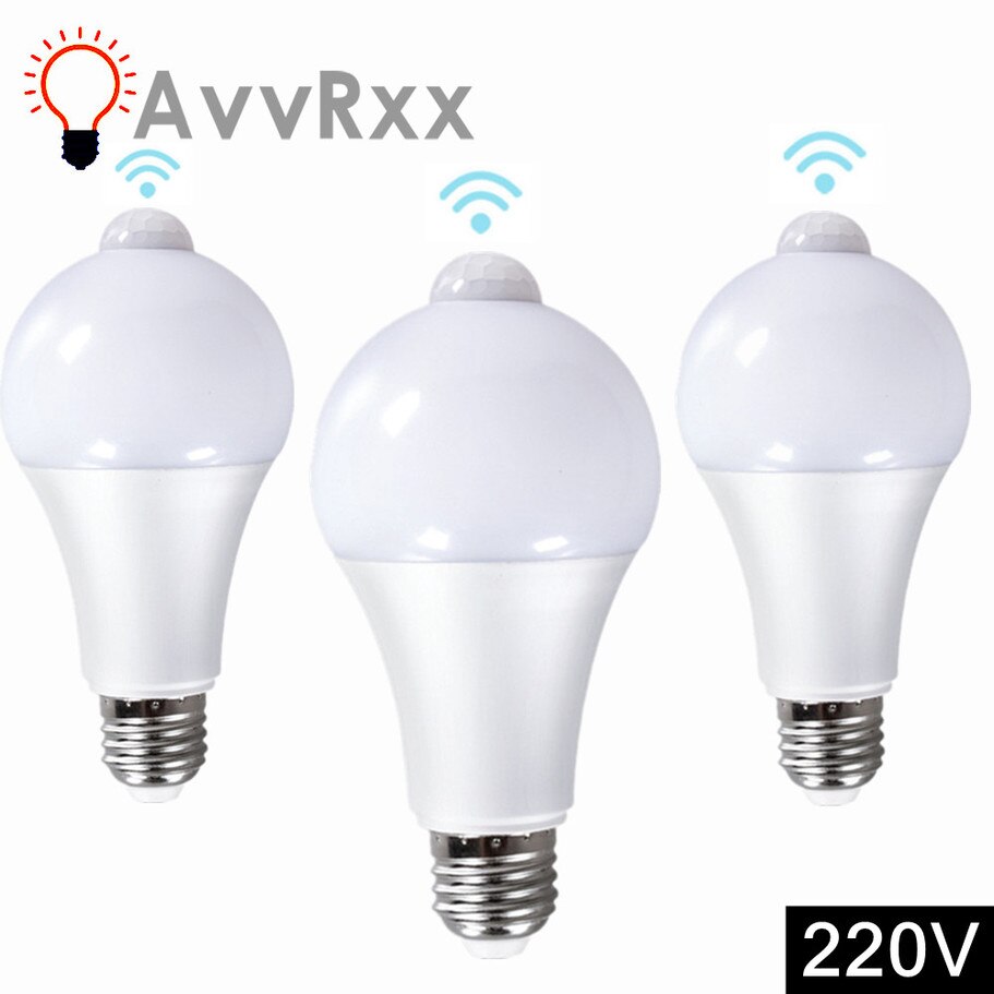 AvvRxx luz LED nocturna 18W 15W 12W 9W bombilla con Sensor de movimiento PIR pasillo dormitorio baño luz 220V bombilla de detección de movimiento humano