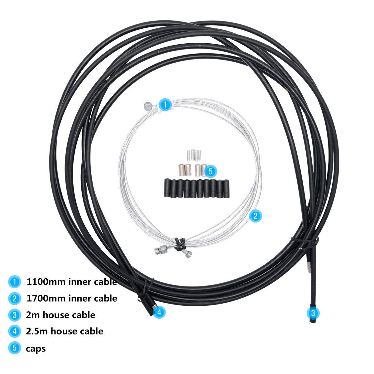 Universal Black Gear Brake Cable Set Bike Complete Inner Replacement Cable Set Brake Inner Cable for Road Mountain Cycling