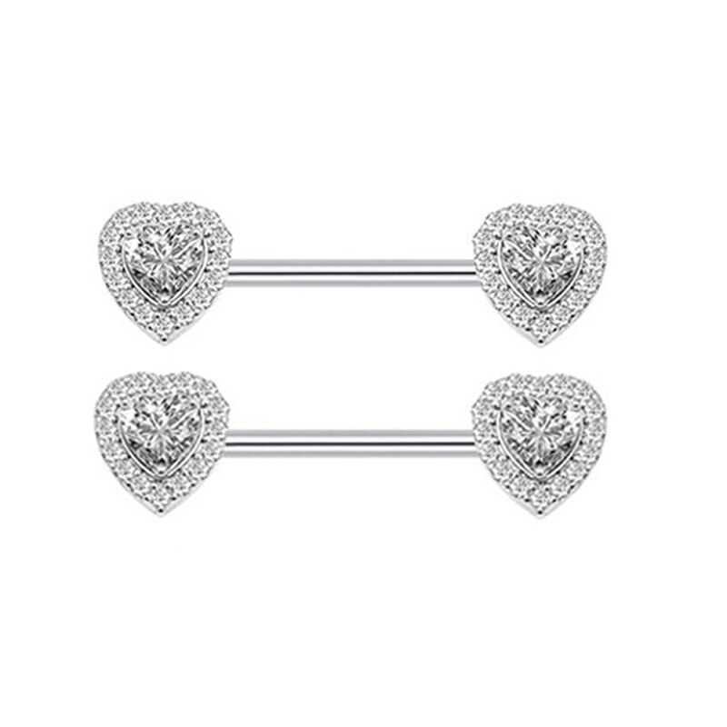 Piercing de acero de titanio con escudo para pezón para mujer, 14G de circonita, mancuerna de corazón, Piercing de vientre, anillos para pezón, joyería corporal, Sexy: 1