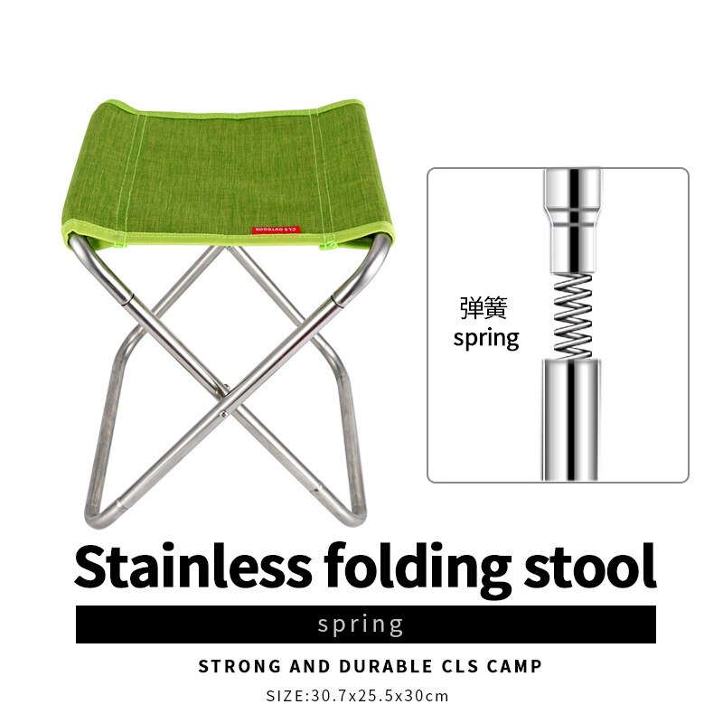stainless steel spring folding chair outdoor fishing chair camping barbecue folding stool sketching chair bench Mazar