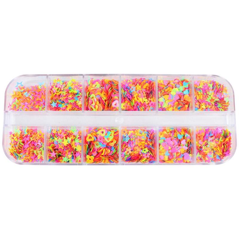 30 G/doos 12 Kleuren Nail Art Glitter Neon Star 3d Vorm Nail Pailletten Vlokken Mix Shining Glitters Acryl Gel Nagels decoratie: Default Title