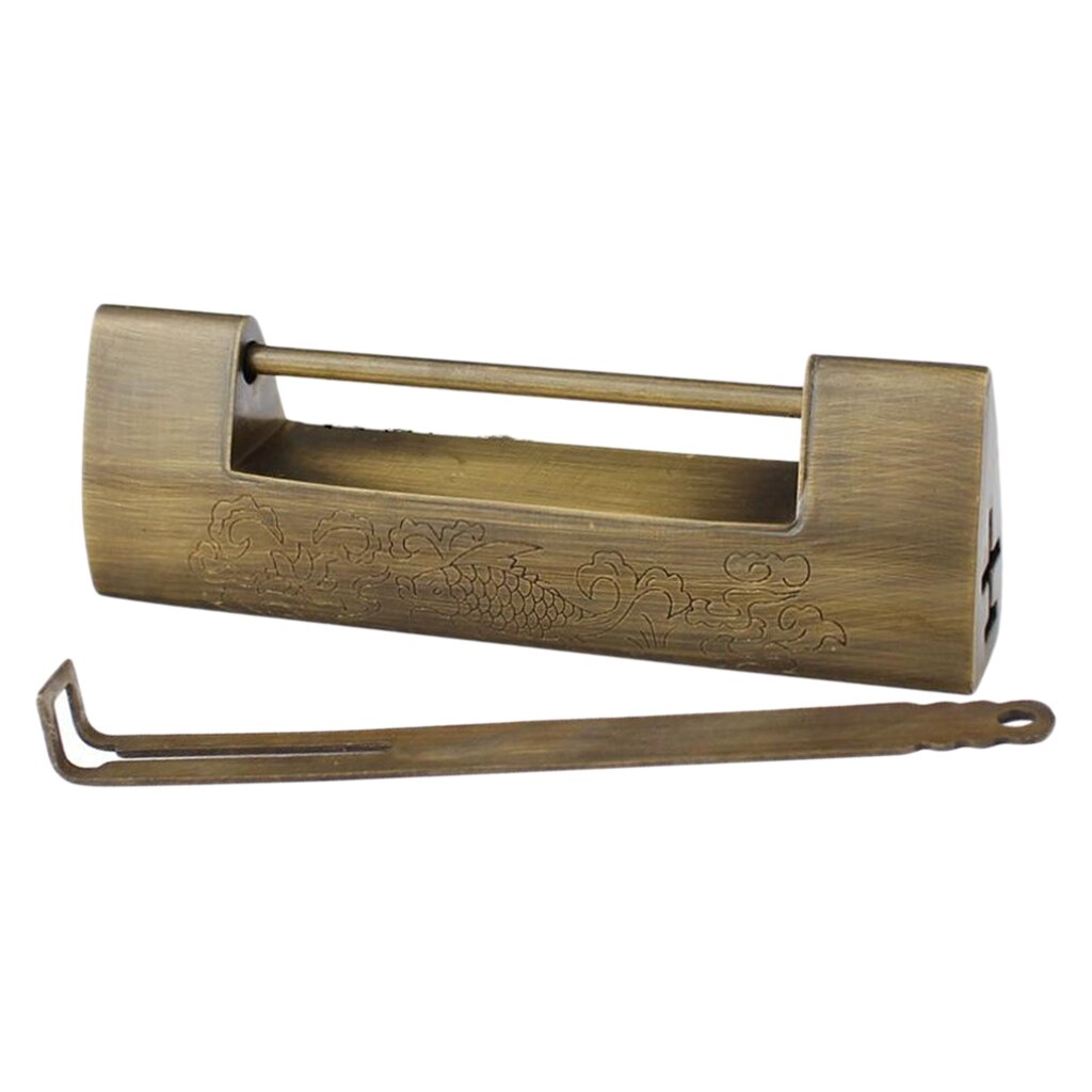 Alte Chinesische Schloss, Schmuck Kasten Schublade Jahrgang Geschnitzte Günstigen Fisch Blatt Vorhängeschloss Schloss mit Schlüssel: Antiquität Messing 