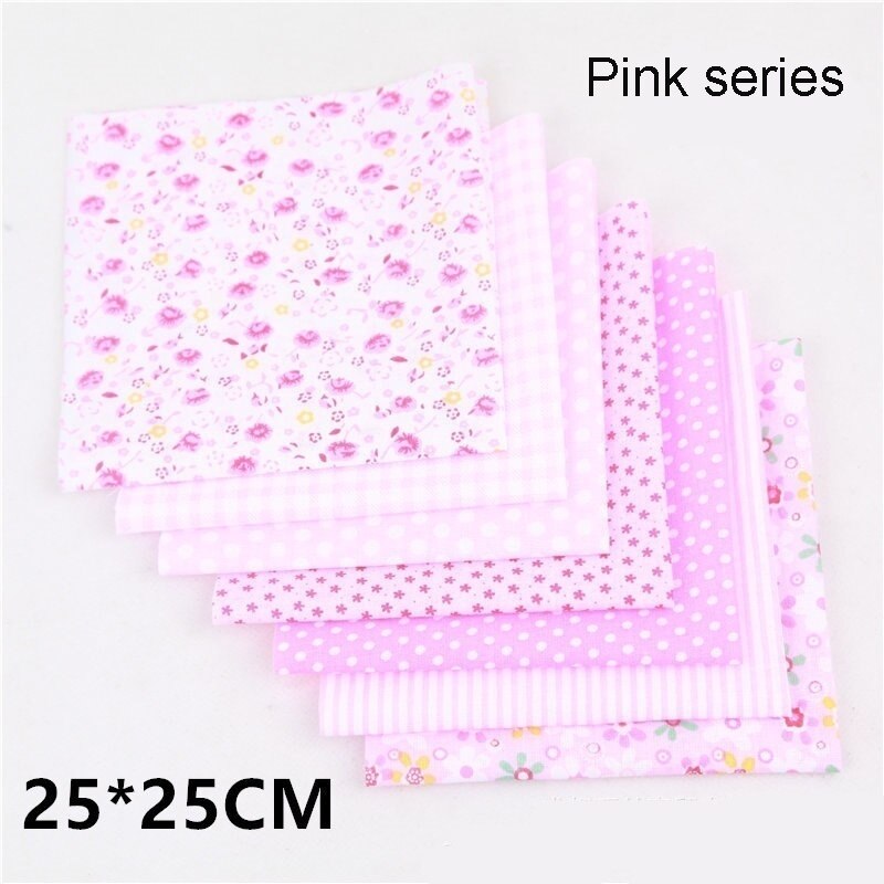 7Pcs/set Square Assorted Pre-Cut Cotton Quilt Fabric Floral Fabric DIY Craft Sewing 25x25cm: Pink