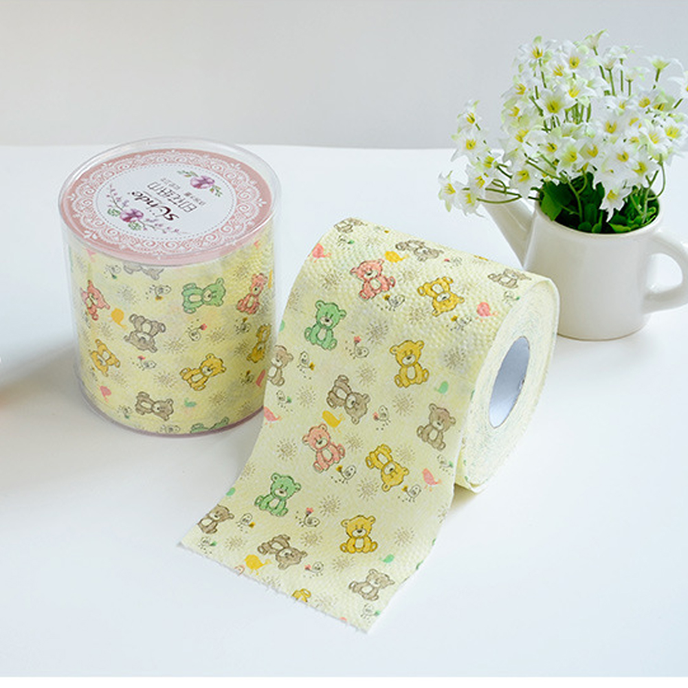 1roll 3-layers Cute Cartoon Bear Printing Roll Paper Towel Core Bath Toilet Roll Paper Tissue Household Toilet Paper