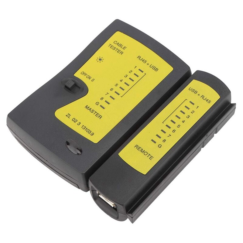 Netzwerkkabeltester mit  rj45+ usb-, ethernet- und telefonanschlüssen, multifunktions-kabeltester und leitungsfinder.