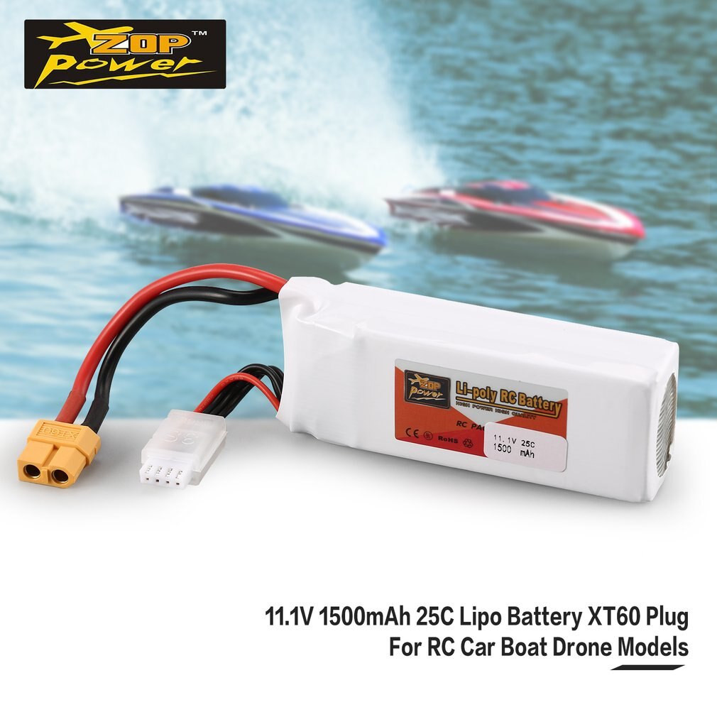 Zop power 3s 11.1v 1500 mah 25c batteri  xt60 stik genopladeligt lipo batteri